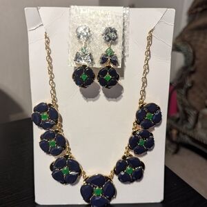 Kate Spade Blue and Green Floral Necklace and Earrings Set